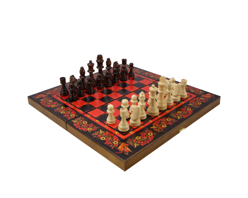 приобрести Набор игр шахматы нарды, шашки с доской хохлома красная sa-sh-503