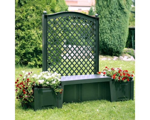 получить Садовая скамейка KHW Копенгаген с шпалерой 139см и ящиками для цветов 2х44л, зеленый (2 кор)