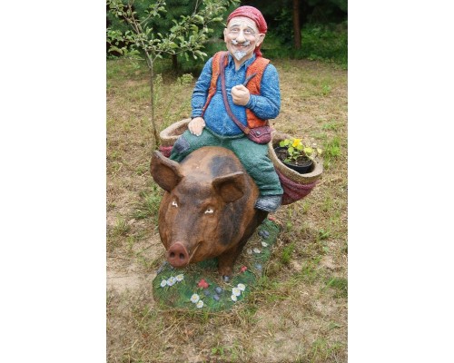 доставка Садовая фигура свинопас с кашпо (цветник)