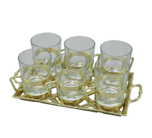Набор: поднос плетенка + 6  стаканов с подстаканниками AL-80-393-S
