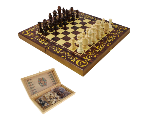 доставка Набор игр шахматы нарды, шашки с доской махагон sa-sh-115