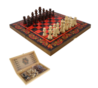 Набор игр шахматы нарды, шашки с доской хохлома красная sa-sh-503