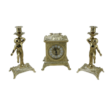 Часы Ларец каминные 2 канделябра Амур на 1 свечу al-82-108-c